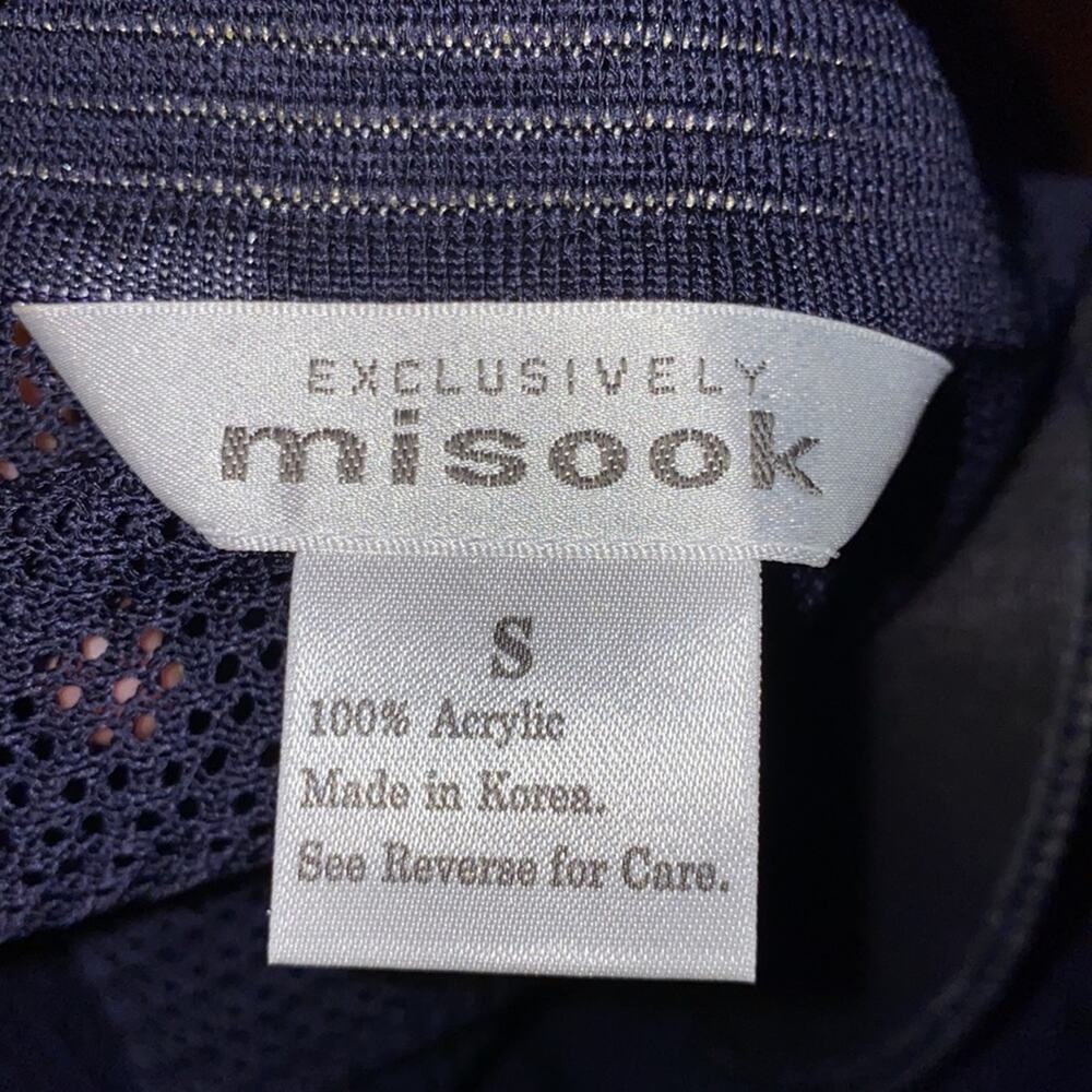 Misook Mesh Zipper Jacket Navy & Gold EUC Sz S Acrylic Navy Blue Cream Acrylic - Picture 6 of 7